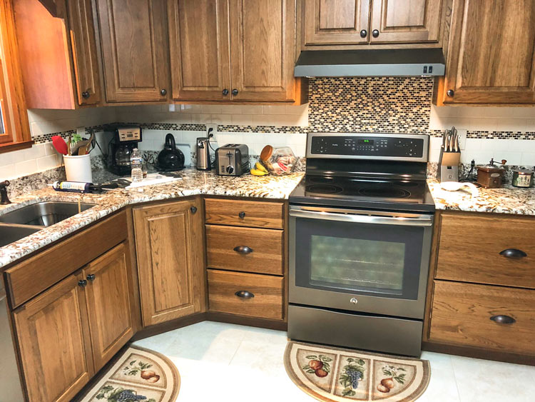 light brown wood cabinets in kitchen